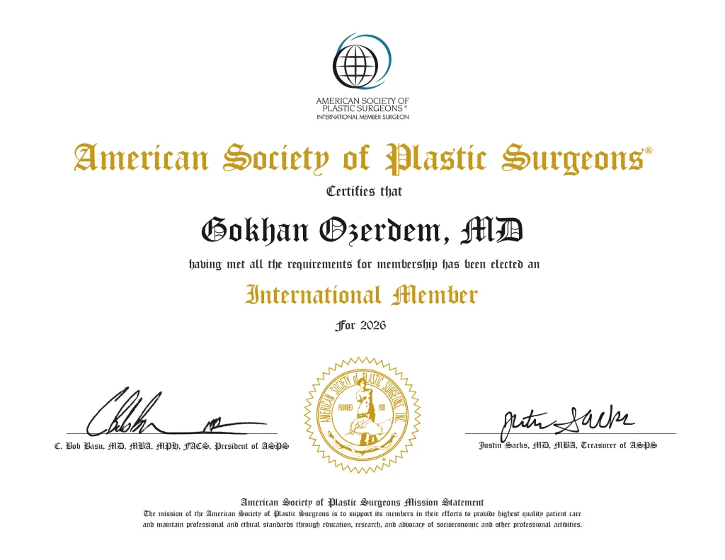 Amerika plastik cerrahi üyeliği Dr Gökhan Özerdem